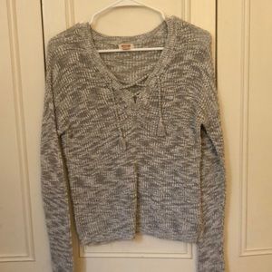 Cute grey v neck sweater lace up